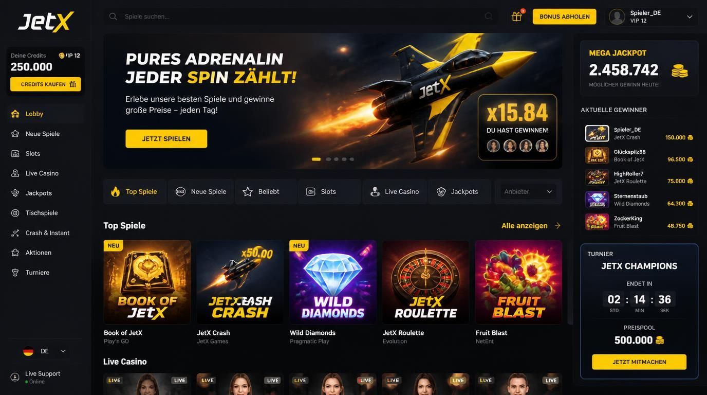 Virtuelle Credits, stilvolle Demo-Oberfläche mit deutschem Text
