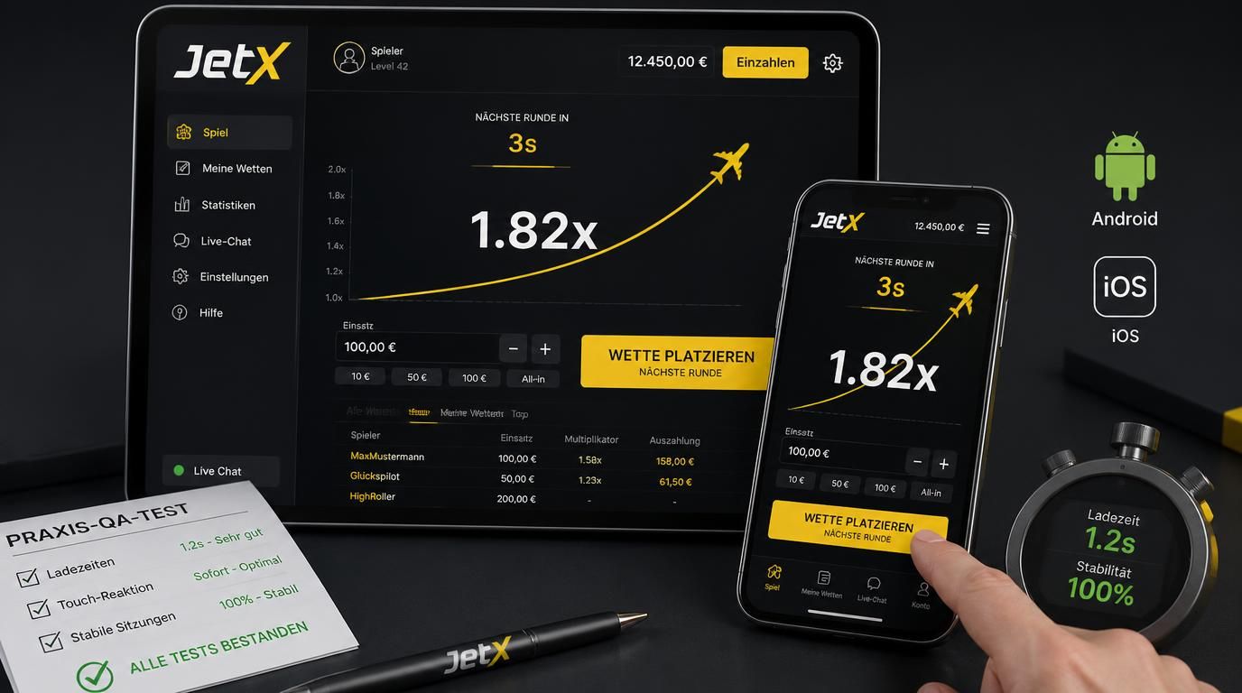 Smartphones und Tablets mit JetX Interface, Ladebalken und Touch-Icons sichtbar